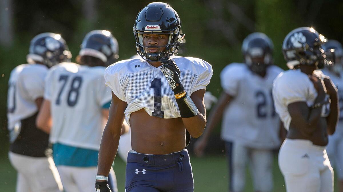 Millbrook High School wide receiver Nathan Leacock (1) during practice on Thursday, August, 31, 2022 in Raleigh, N.C.