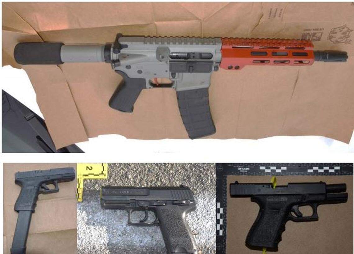 Photos of the four guns found after people in two cars drove through downtown Durham shooting at each other Dec. 3, 2019.