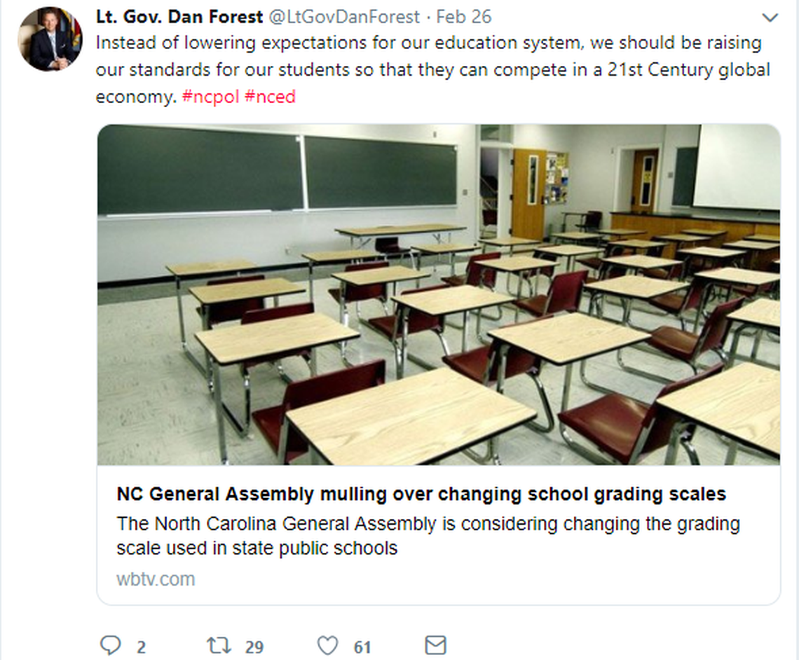 Screen grab of a tweet by Lt. Gov. Dan Forest