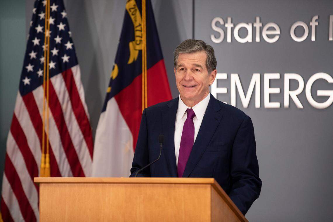 Governor Roy Cooper addresses the current state of the COVID-19 pandemic and the omicron variant in a press conference in Raleigh, N.C. on Tuesday, Jan. 4, 2022.