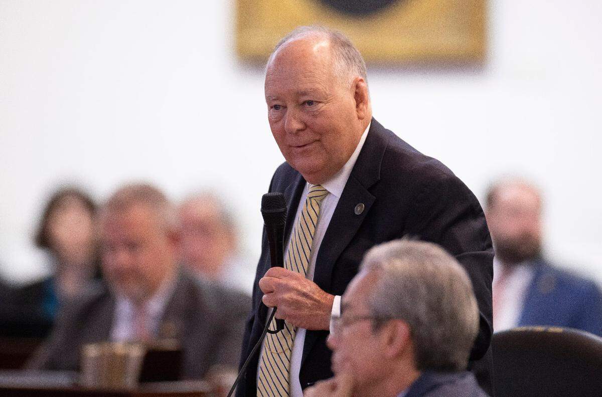 Senate Appropriations Chair, Senator Brent Jackson, addresses budget items during debate of SB 257 on Wednesday, April 16, 2025 at the General Assembly in Raleigh, N.C.