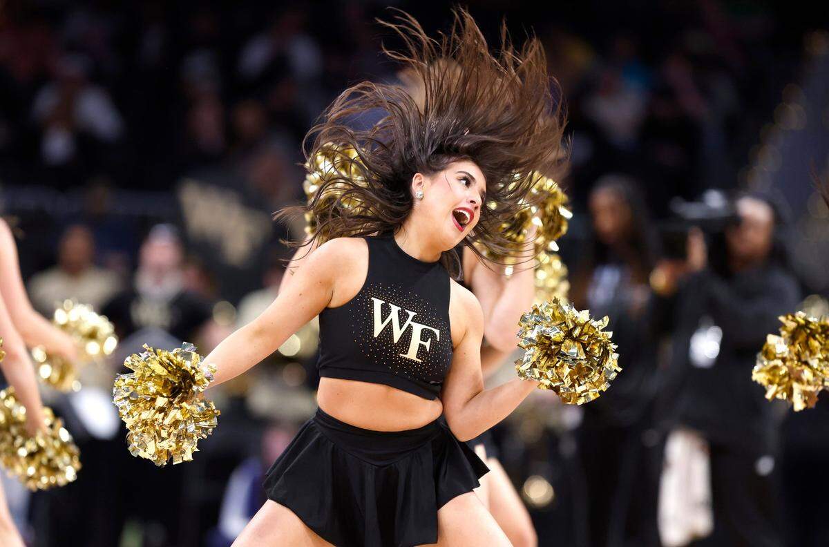 The Wake Forest dance team performs during the first half of Wake Forest’s game against Notre Dame in the second round of the 2024 ACC Men’s Basketball Tournament at Capital One Arena in Washington, D.C., Wednesday, March 13, 2024.