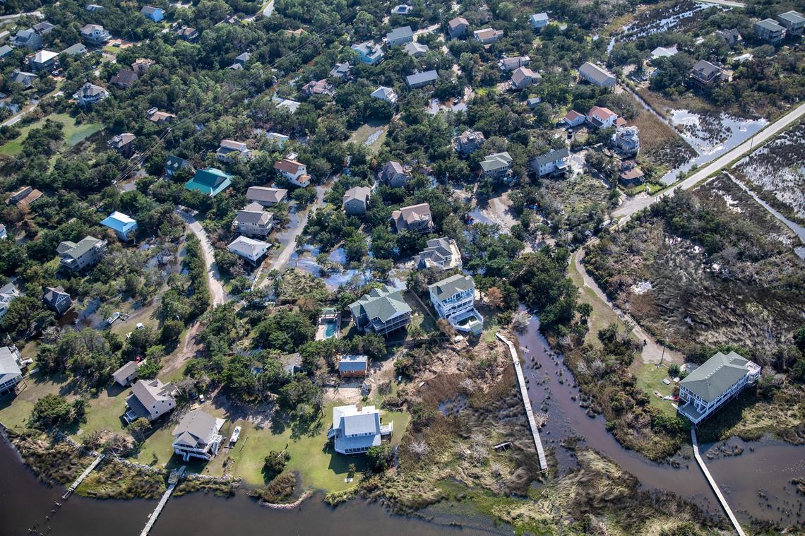 Flood waters from Hurricane Dorian fill neighborhoods in Ocracoke Saturday, Sept. 7, 2019.