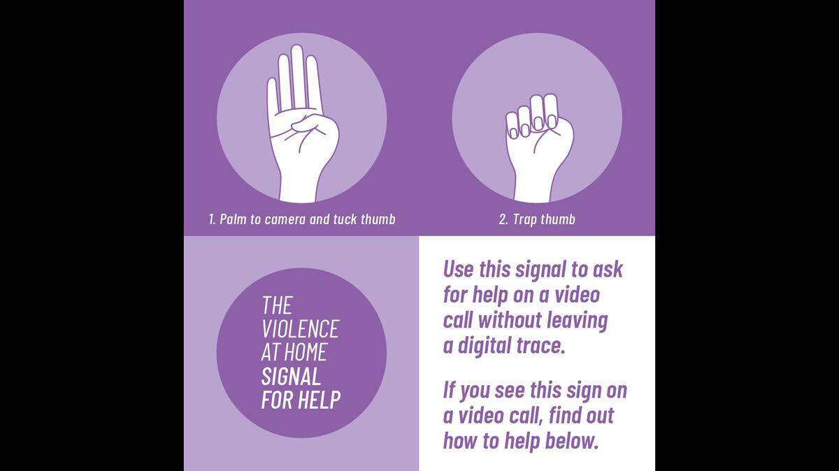 This infographic from the Canadian Women’s Foundation shows instructions for how to use the organization’s “Signal for Help.”