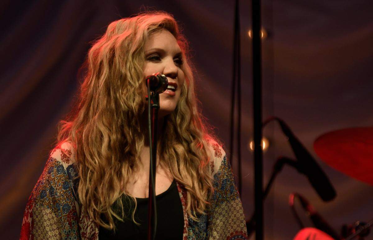 Alison Krauss in concert with Robert Plant on their “Raise the Roof Tour” Tuesday night, June 14, at Cary, N.C.’s Koka Booth Amphitheatre.
