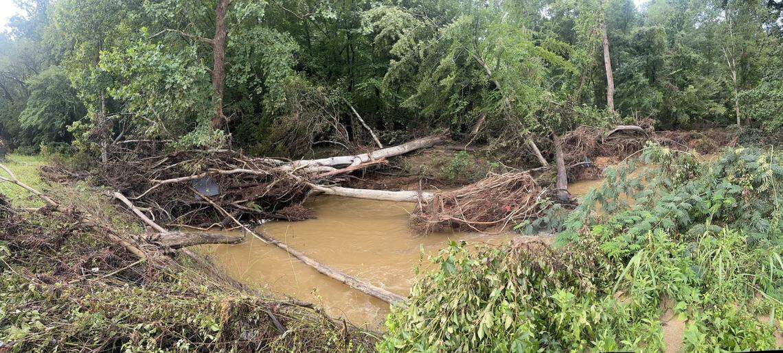 Photos of damage to Chapel Hill’s Morgan Creek after Tropical Storm Chantal hit central North Carolina on July 6, dropping as much as 12 inches of rain in some locations, overwhelming University Lake Dam.