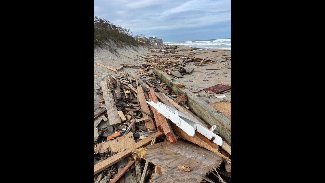 The nail-filled debris from collapsed homes is known to drift for miles and wash ashore at Cape Hatteras National Seashore, the National Park Service says. The nail-filled debris from collapsed homes is known to drift for miles and wash ashore at Cape Hatteras National Seashore, the National Park Service says.