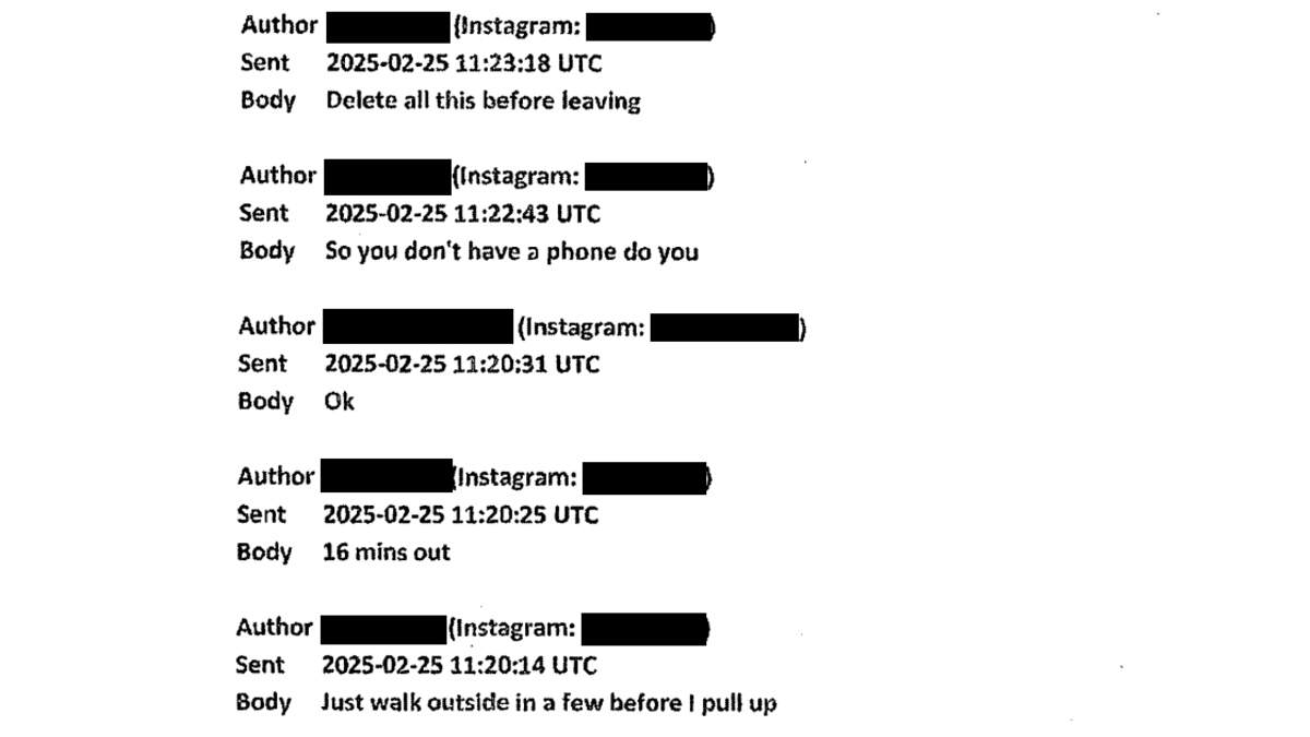 Some of the messages exchanged via Instagram between a man and a young teenage girl in Harnett County. A 15-year-old girl met her accused abductor on Instagram, search warrant shows. Then he came to her house to pick her up. Some areas have been redacted to protect privacy.