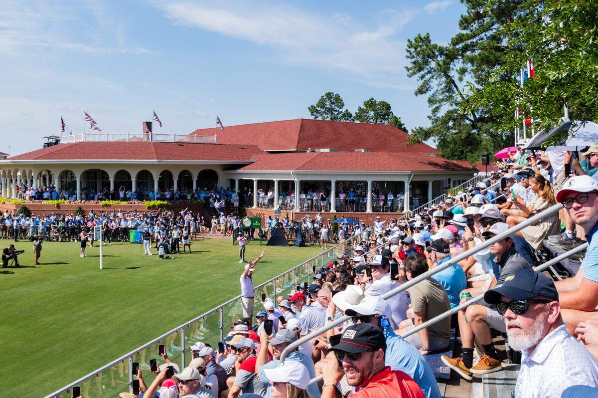 Tiger Woods of Jupiter, Florida, had a large gallery and followers as he makes the turn on the first tee in the morning session during Thursday’s first round for the 124th U.S. Open, June 13, 2024, at Pinehurst Resort & Country Club (Course No. 2) in Pinehurst, North Carolina.