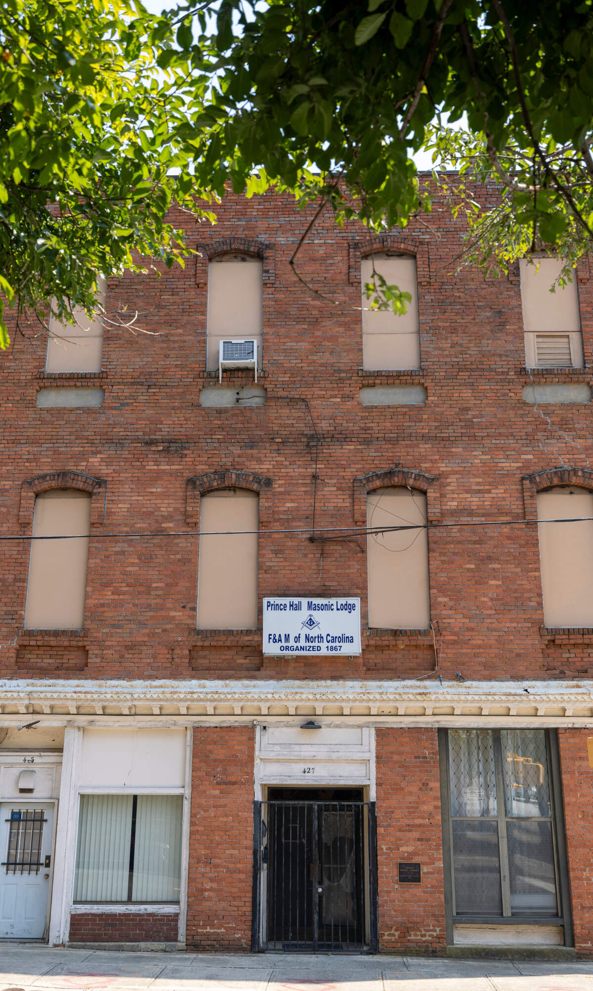 The Prince Hall, Masonic Lodge at 427 S. Blount Street, photographed on Tuesday, August 27, 2024 in Raleigh, N.C. The three-story brick building was constructed in 1907 and is on the National Register of Historic Places.