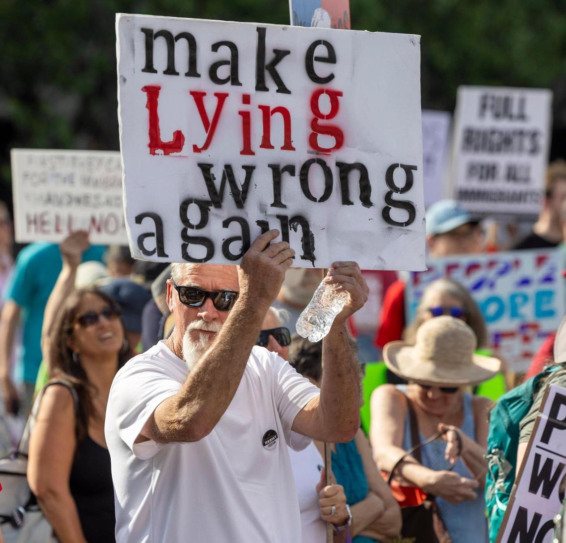 John Hall of Lillington , N.C. joined the May Day March on the Halifax Mall on Thursday, May 1, 2025 in Raleigh, N.C.