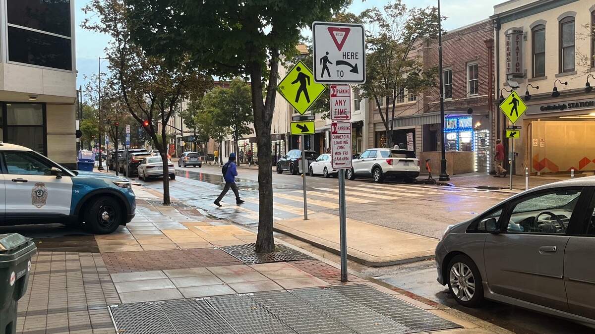 A Raleigh police vehicle parked on Wilmington Street opposite an entrance to the downtown bus terminal.. (News & Observer photo)