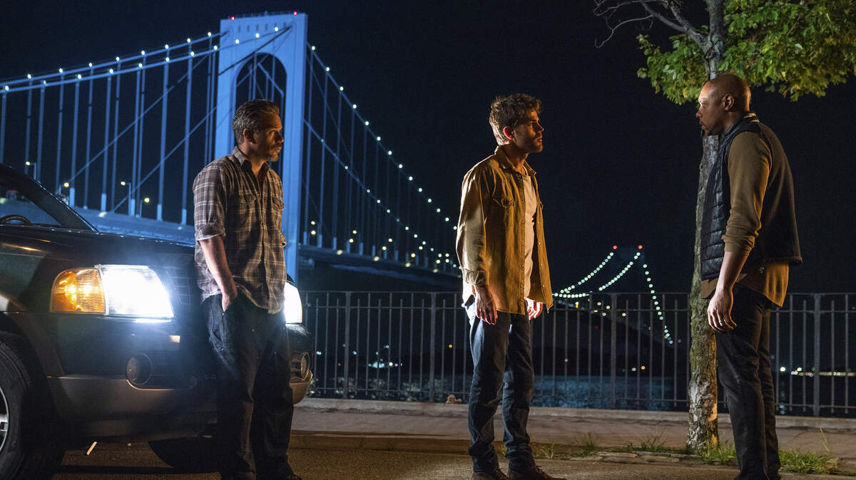 (L-R): Michael Raymond-James as Mitch, Paul Wesley as Eddie and Dorian Missick as Sam in the new CBS All Access series “Tell Me A Story.”