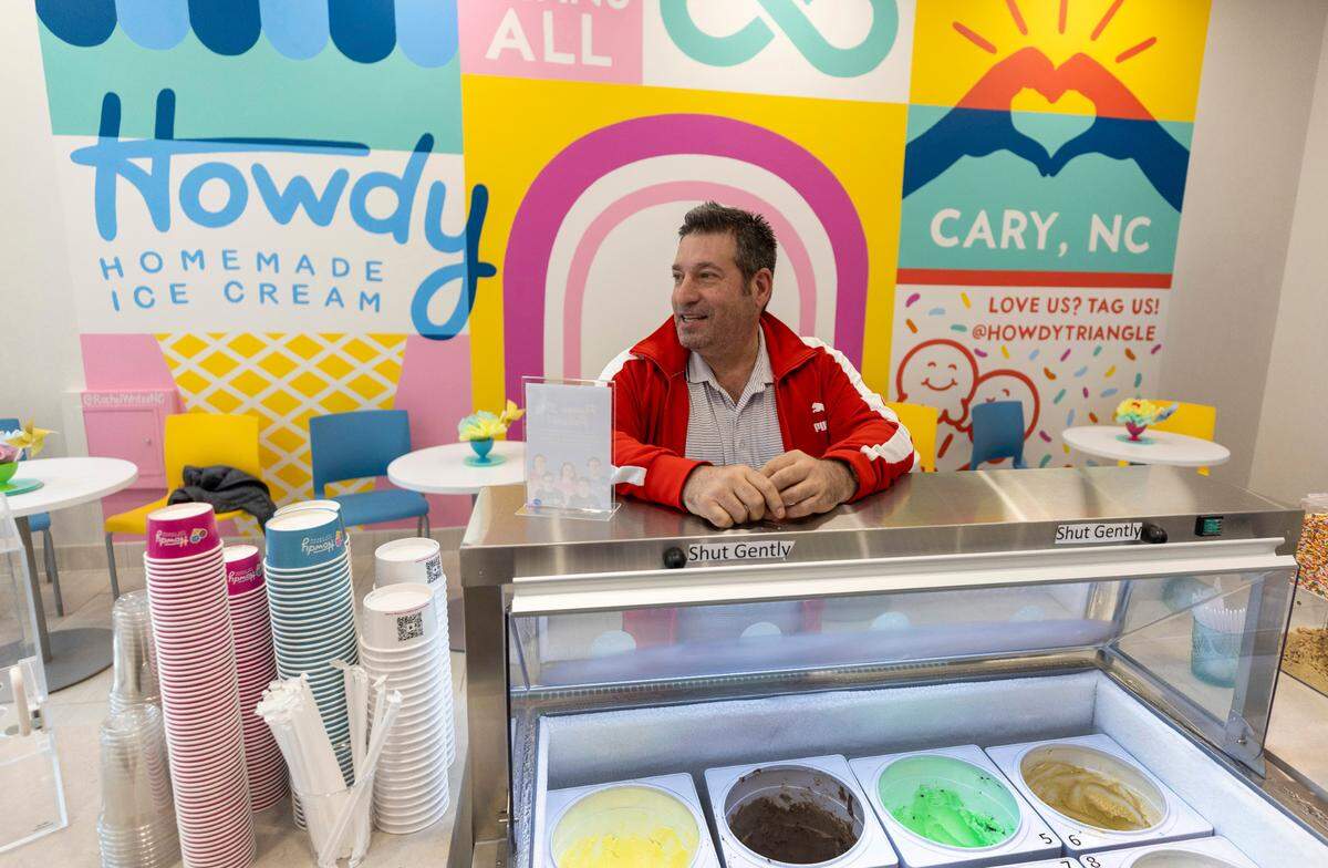 Joe Macri waits for a milkshake at Howdy Ice Cream on Thursday, March 2, 2023 in Cary, N.C.