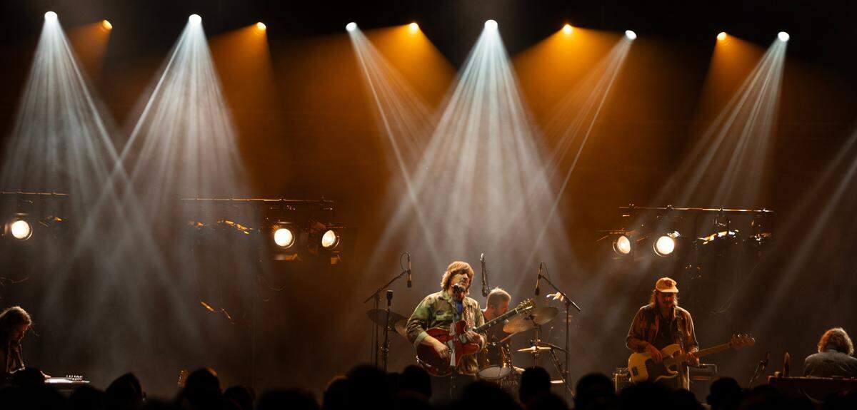 Sturgill Simpson performs a special benefit concert to support disaster relief initiatives in NC following devastating flooding from Helene. He performed at Cary, N.C.’s Booth Amphitheater, Monday night, Oct. 21 2024.