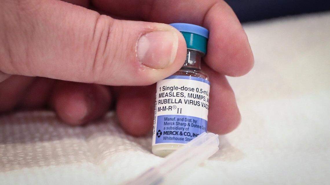 A vile of the Measles, Mumps & Rubella (MMR) vaccine.