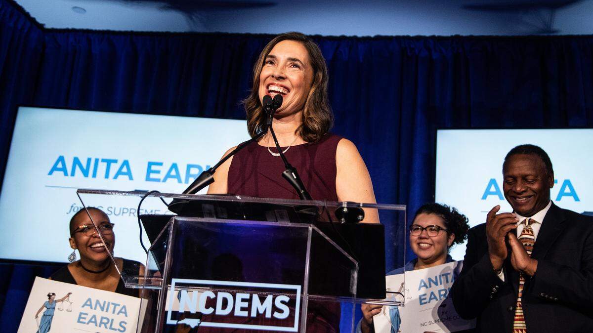 Democratic NC Supreme Court candidate Anita Earls thanks supporters while declaring victory during an election night event Tuesday, Nov. 6, 2018 at the NC Democratic Party Headquarters in Raleigh.