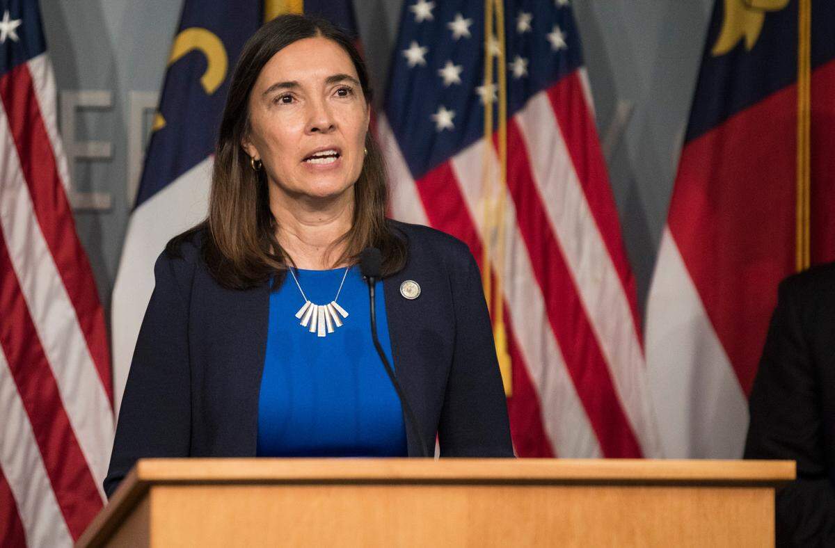 N.C. Supreme Court Associate Justice Anita Earls speaks during a press conference on Tuesday, June 9, 2020 about the creation and goals of The North Carolina Task Force for Racial Equity in Criminal Justice that she will co-chair with Attorney General Josh Stein.