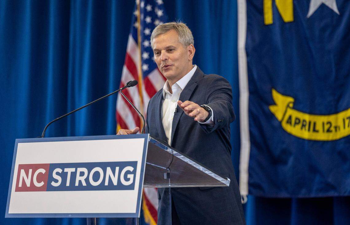 North Carolina Attorney General Josh Stein kicks off his campaign for governor during a rally at C.C. Spaulding Gymnasium on the campus of Shaw University in downtown Raleigh on Tuesday, October 10, 2023.