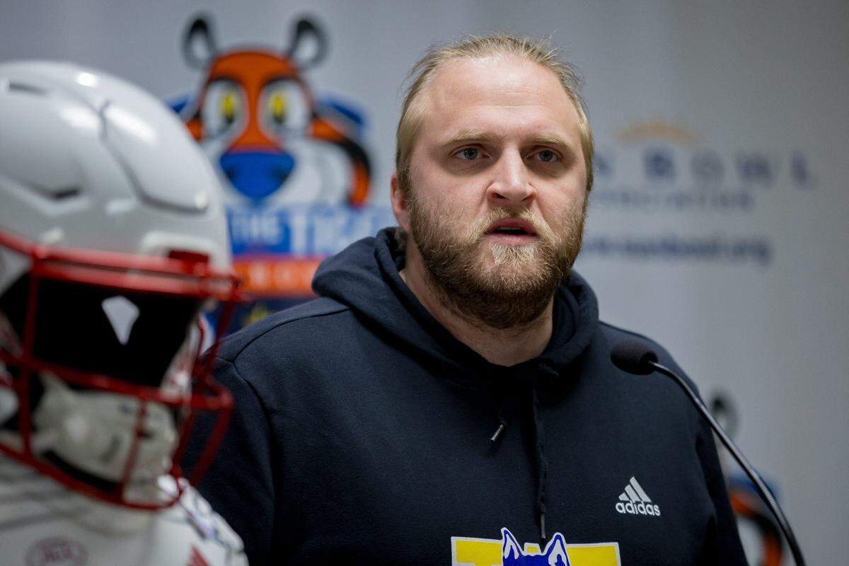 Steve Belichick, Defensive Coordinator for the Washington football team, answers questions from the media during the coordinator news conference in El Paso, Texas, on Saturday, Dec. 28, 2024.
