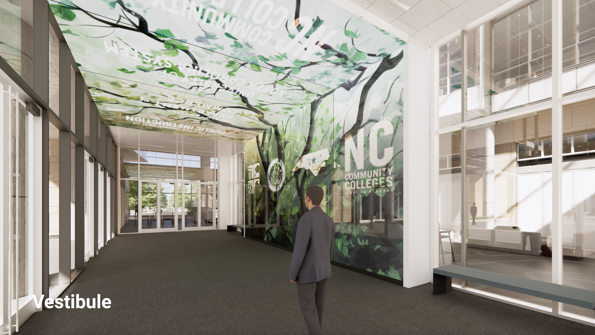 Interior design plans for the new North Carolina Education Campus under construction on Jones Street in downtown Raleigh, NC.