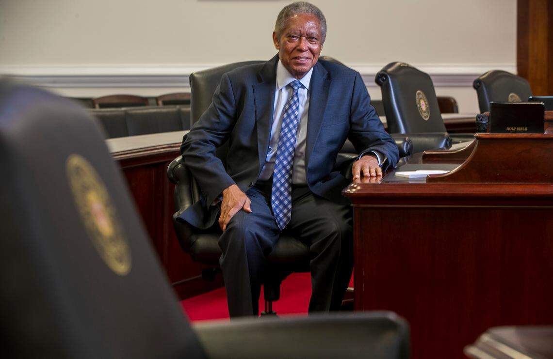 Senator Dan Blue, photographed at his seat in the North Carolina Senate on Tuesday, September 20, 2022 in Raleigh, N.C.
