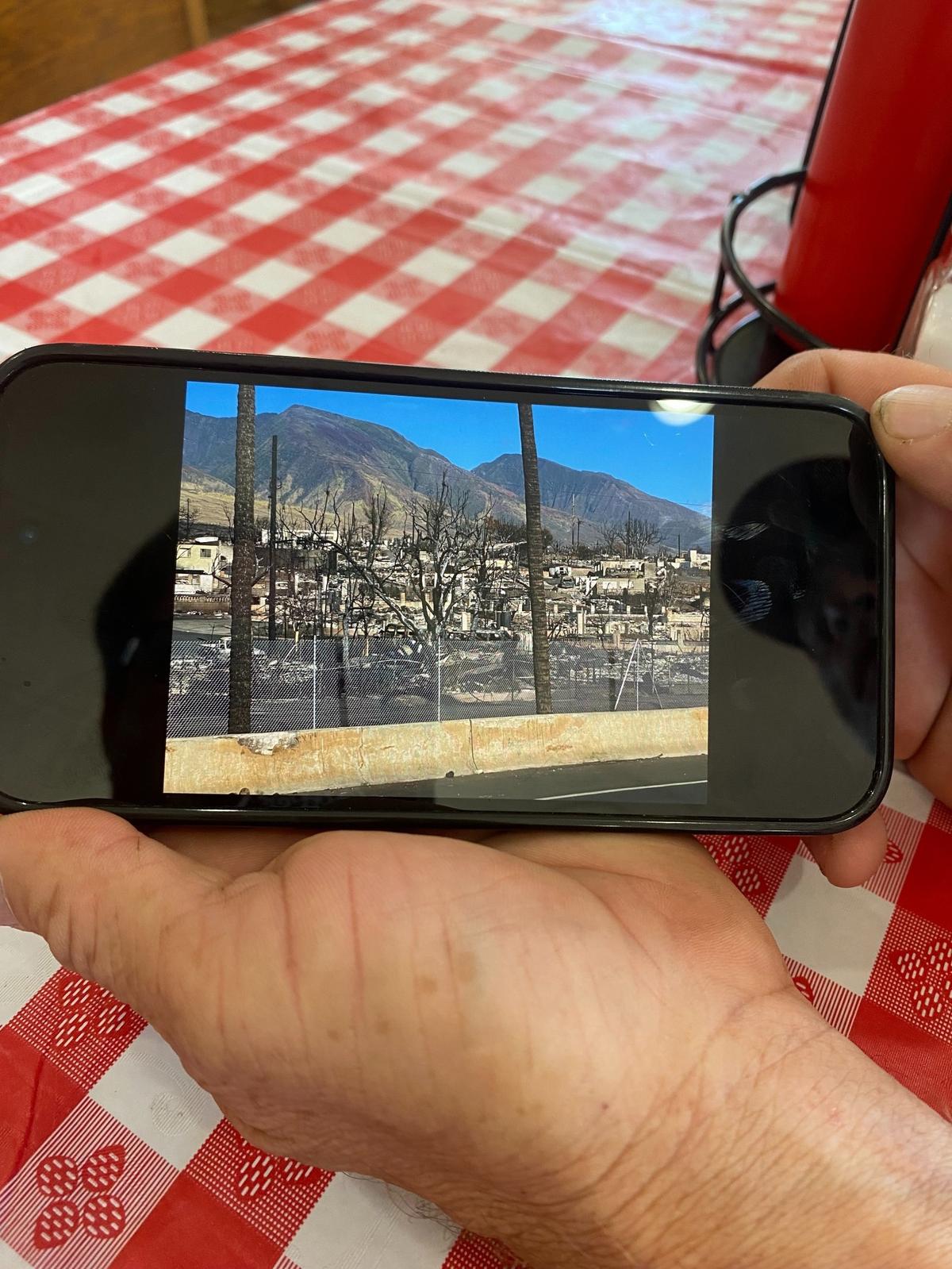 David Lee Burch shows the ruined scenery he saw around Lahaina, where he volunteered with Operation BBQ Relief, serving meals to wildfire victims.