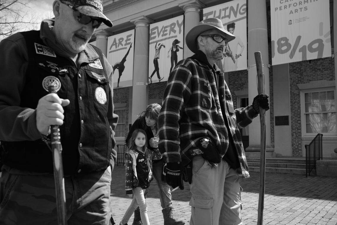 Pro-Confederate demonstrators brought weapons to UNC-Chapel Hill’s campus where anti-racist demonstrators were having a party on Saturday, March 16, 2019.