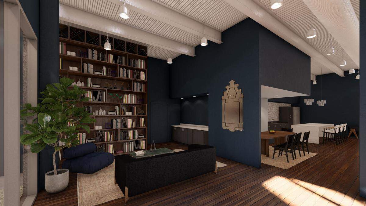 A rendering of a new lounge room inside Durhamite SouthCourt, a 140,000-square-foot office building in Durham’s University Hill neighborhood.