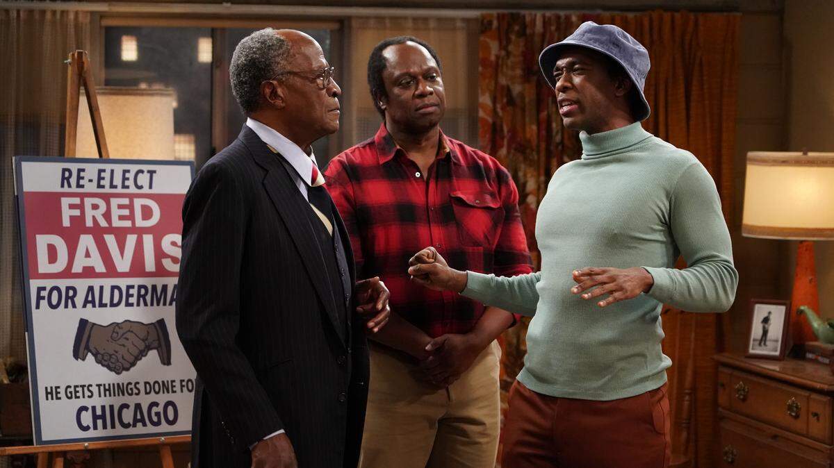 John Amos, Andre Braugher and Jay Pharoah in “Live in Front of a Studio Audience: Good Times” on ABC.