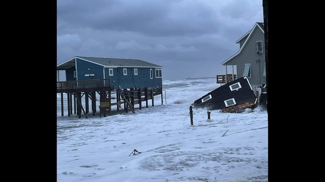 During the overnight hours of Nov. 14-15, an unoccupied house collapsed at 23241 Surf Side Drive in Rodanthe, North Carolina, the National Park Service says.