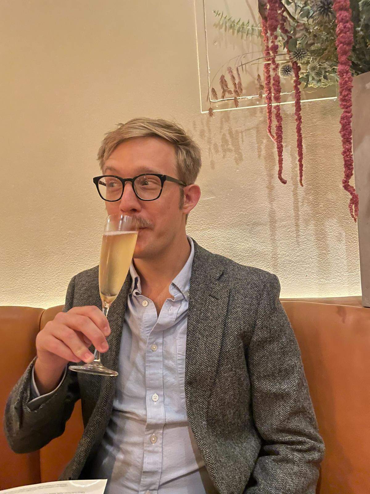 The N&O’s food & dining reporter Drew Jackson, celebrating his birthday at Nanas in Durham. (Photo by Kerry O’Connor, Drew’s wife and a great sport about our months-long Top 50 reporting project.)
