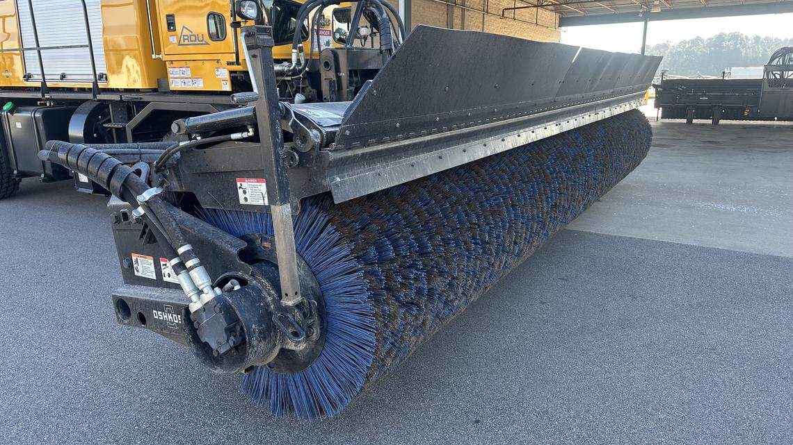 Raleigh-Durham International Airport has two of these 22-foot long brooms for sweeping snow and ice from runways. Raleigh-Durham International Airport has two of these 22-foot long brooms for sweeping snow and ice from runways.