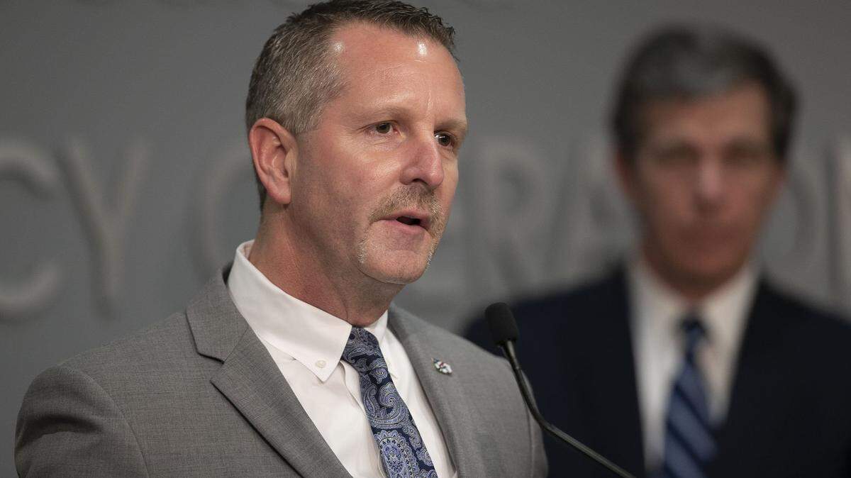 North Carolina prisons commissioner Todd Ishee, shown here during a 2020 press briefing on the COVID-19 virus, is leaving his job to head the American Correctional Institution.