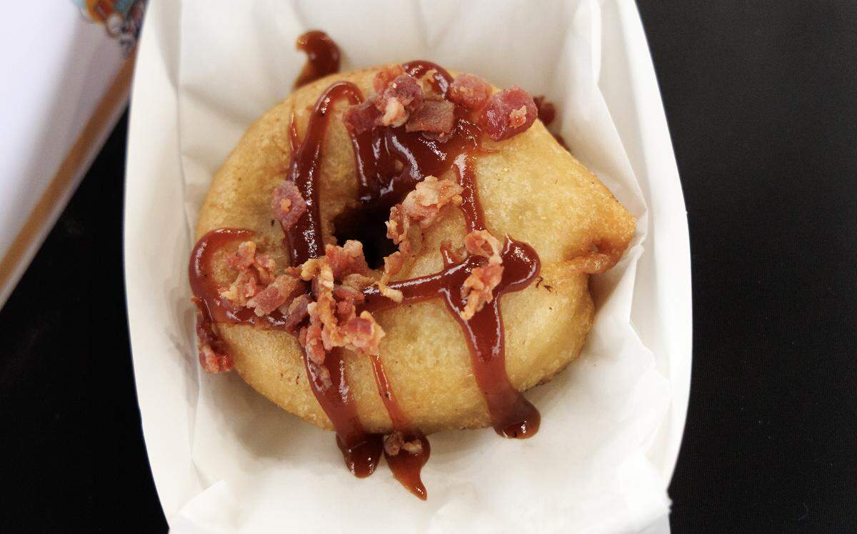 A BBQ Doughnut from D&J Concessions is pictured at the 2025 N.C. State Fair media day on Monday, Oct. 13, 2025, at Dorton Arena in Raleigh, NC. 