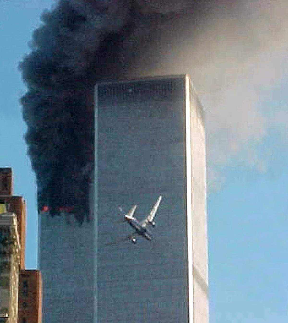 A plane approaches New York’s World Trade Center moments before it struck the tower Tuesday, Sept. 11, 2001.