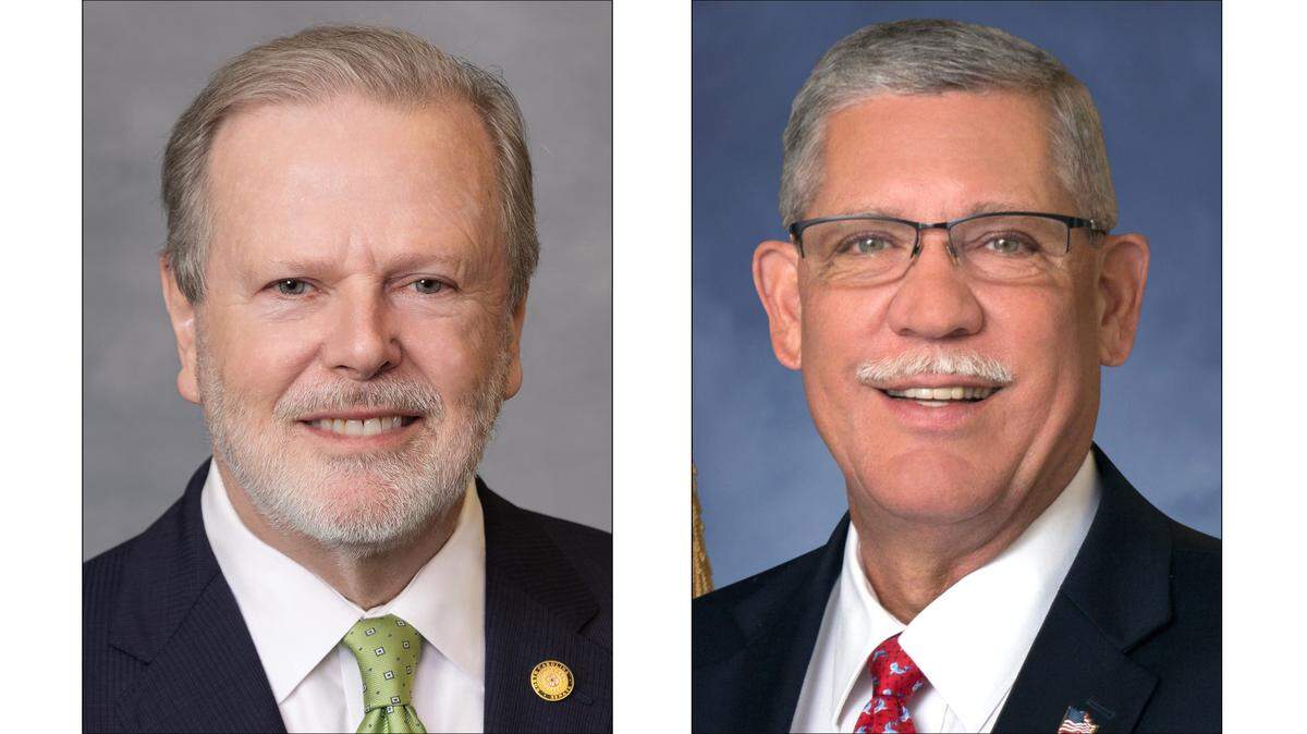 Republican Senate leader Phil Berger, left, and Rockingham County Sheriff Sam Page