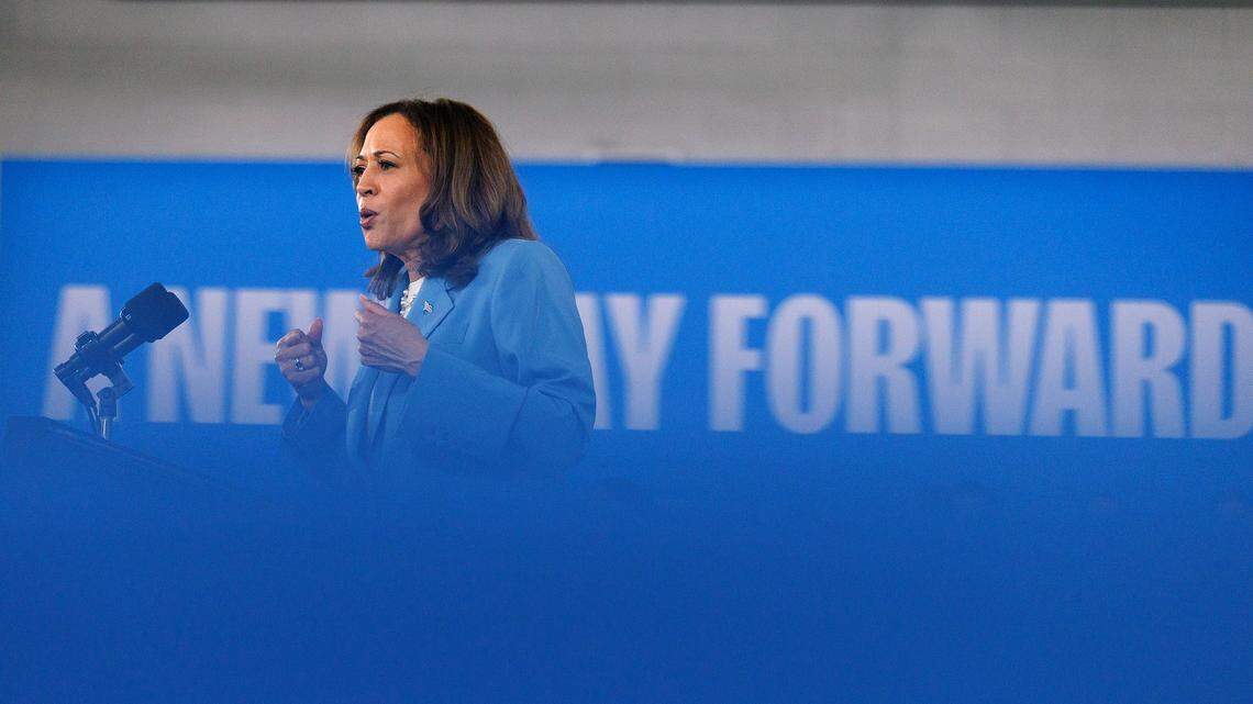 Vice President Kamala Harris speaks at the Hendrick Center for Automotive Excellence on Friday, Aug. 16, 2024, in Morrisville, N.C.