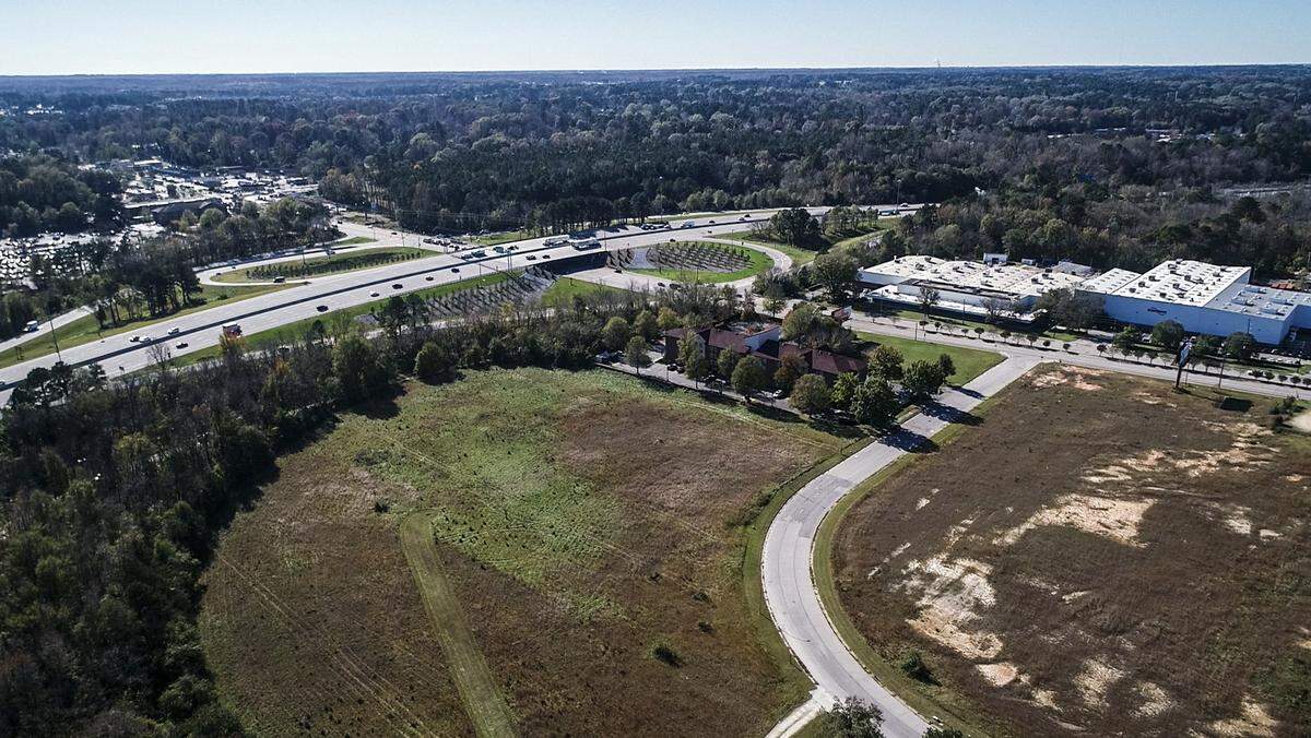 An aerial view of the proposed site of Downtown South, a roughly 140-acre project, slated to include a soccer stadium, on the southern edge of downtown at South Saunders Street, South Wilmington Street and Interstate 40.