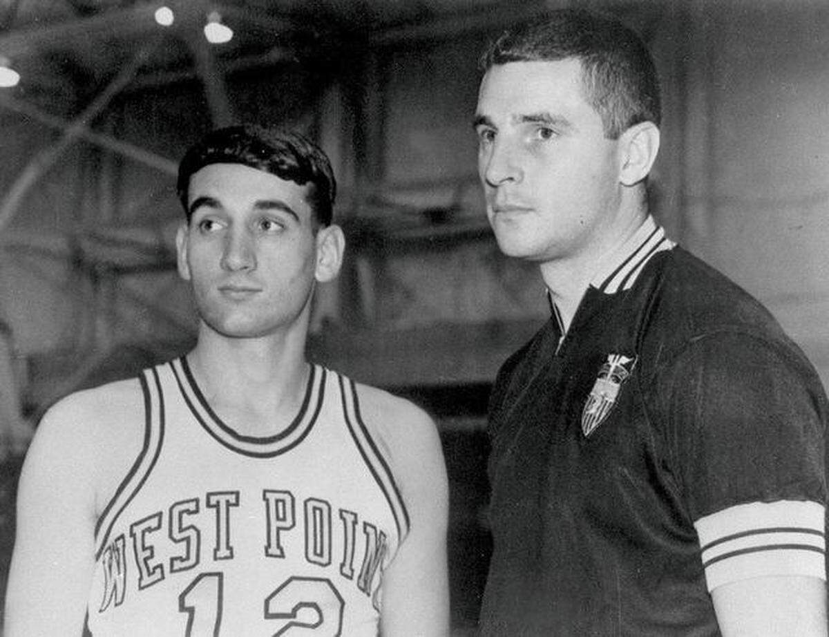 Mike Krzyzewski and Bob Knight at West Point when Krzyzewski was a basketball player coached by Bobby Knight during the late 1960s.