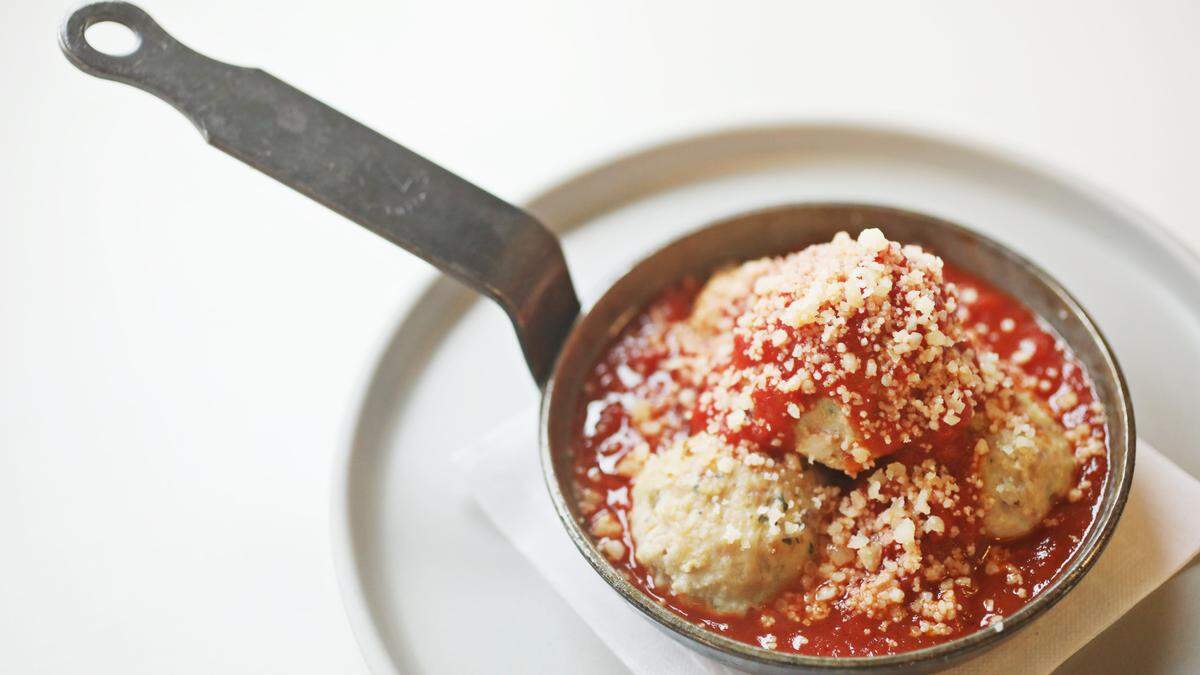 The the Lady Edison pork meatballs at Poole’side Pies are made up of locally cured soppressata, pork shoulder and mortadella, finely ground and bound with buttermilk-soaked bread.