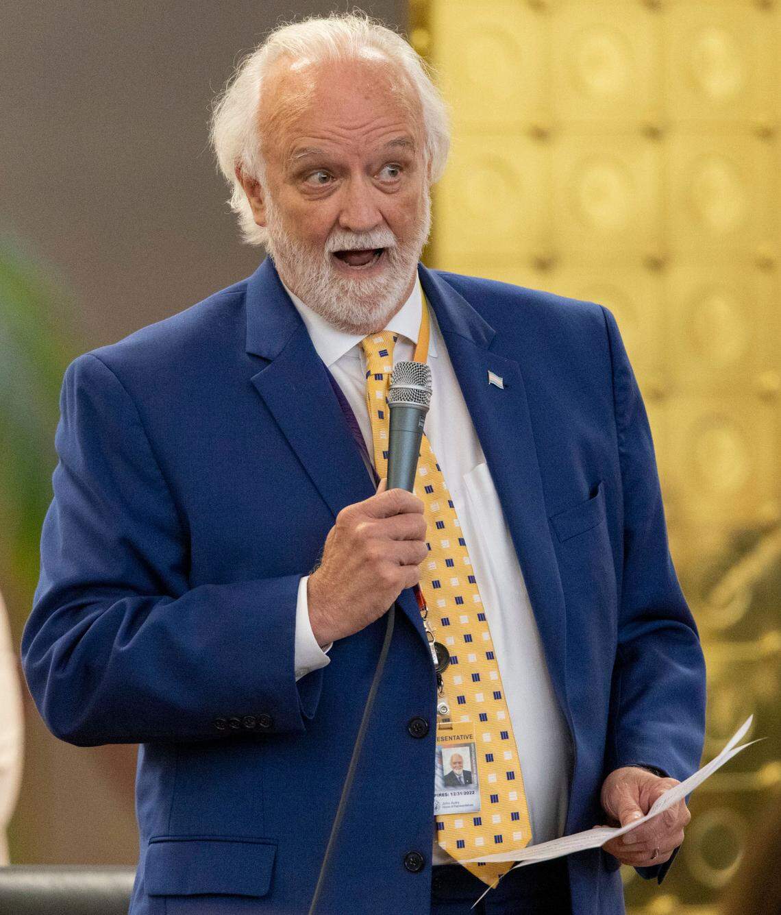 Rep. John Autry introduces an amendment to SB 38, sports betting legislation, that would prevent betting on college sports on Wednesday, June 22, 2022 in Raleigh, N.C. The amendment passed.