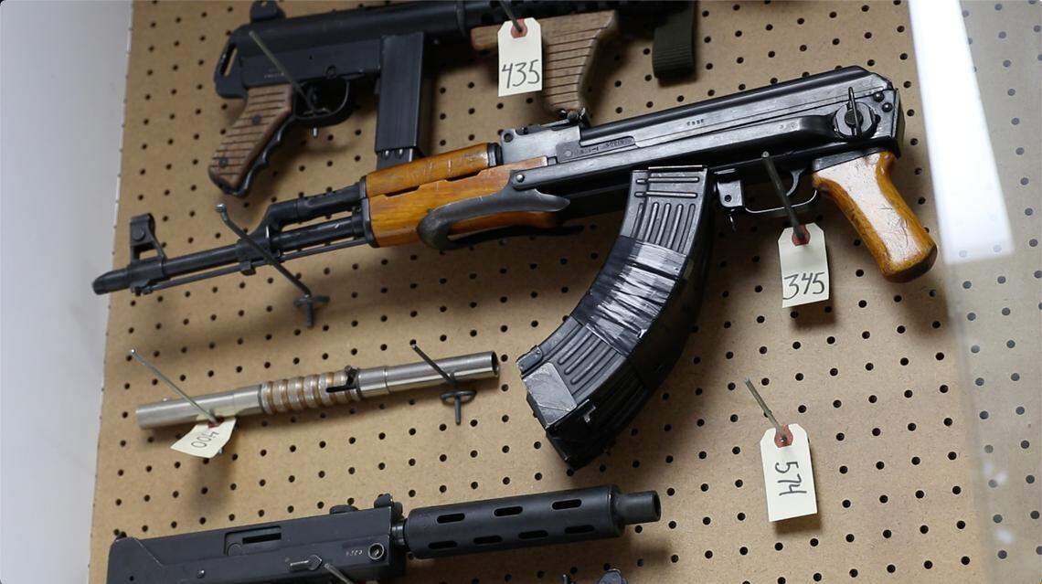 An image from a video shows some of the thousands of guns in storage at the Charlotte-Mecklenburg Police Department.