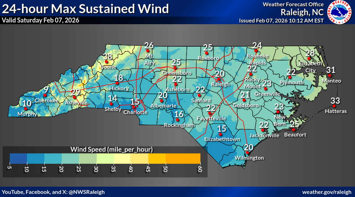 The NWS is warning that unsecured outdoor objects could be blown down by wind gusts that could reach 45 mph.