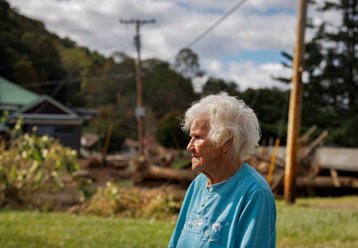 Beulah “Bootsy” Young, 96, photographed on Wednesday, Oct. 2, 2024, waited three days to be rescued from her riverfront home along the North Toe River following severe flooding from Hurricane Helene in Minneapolis, N.C.