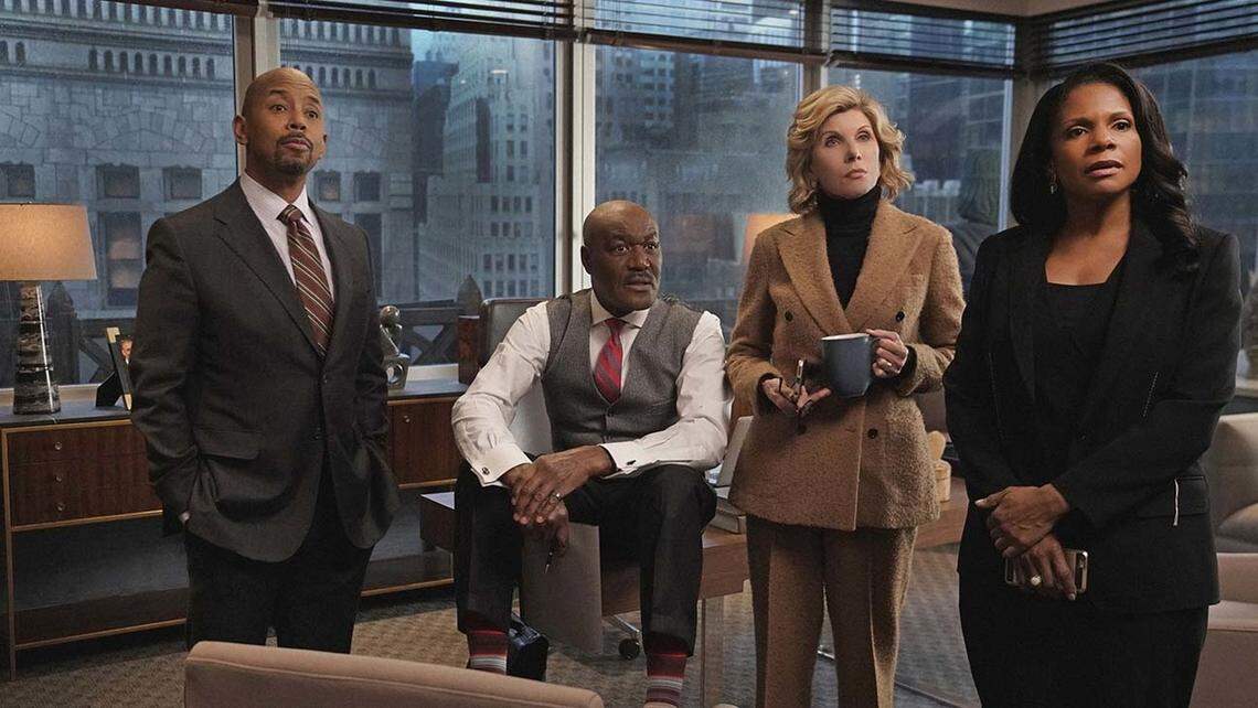 (L-R): Michael Boatman, Delroy Lindo, Christine Baranski and Audra McDonald in the CBS All Access series “The Good Fight.”