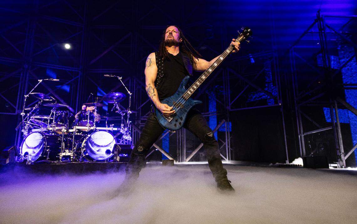 Dark metal band Disturbed in concert at Raleigh, N.C.’s Lenovo Center, April 14, 2025.