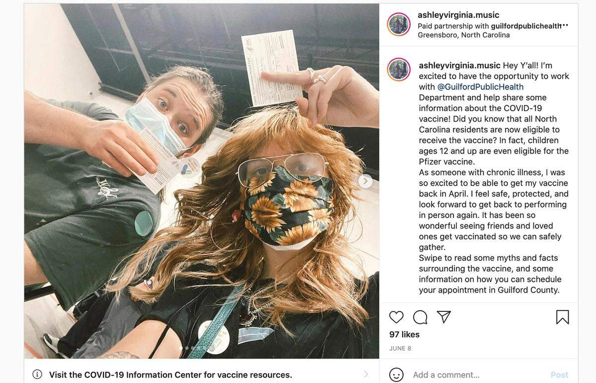 Ashley Virginia is one of the several people with considerable social media followings that the Guilford County health department turned to to promote the COVID-19 vaccine.