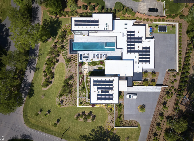 An aerial view of the for-sale estate at 3322 Devon Rd. in Durham.