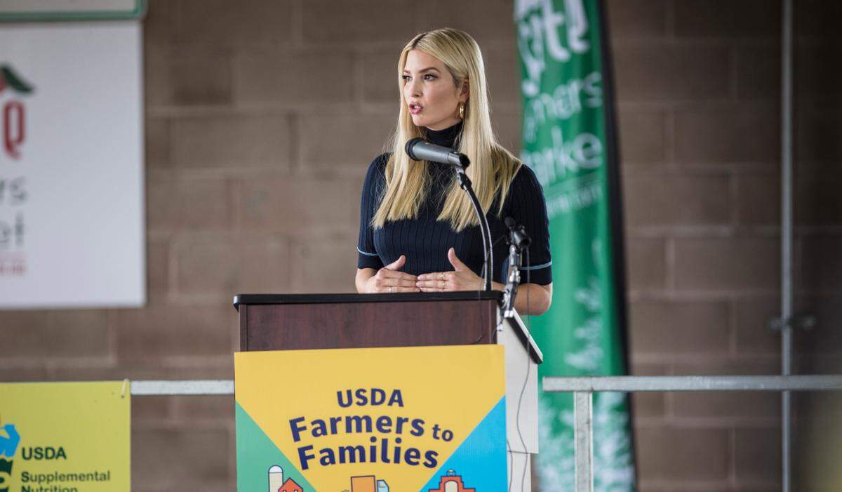Ivanka Trump speaks about the federal Farmers to Families Food Box Program at the State Farmer’s Market in Raleigh, N.C. on Thursday, Sept. 10, 2020.